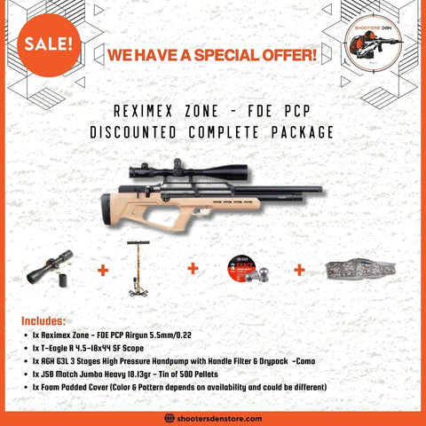 Reximex Zone - FDE PCP Airgun 5.5mm/0.22 Discounted Package