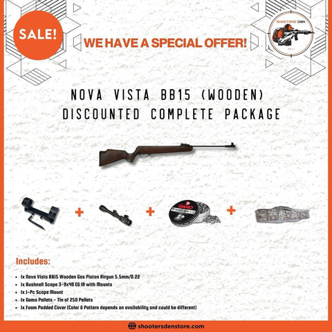 Nova Vista BB15 Wooden Gas Piston Airgun 5.5mm/0.22 Discounted Complete Package
