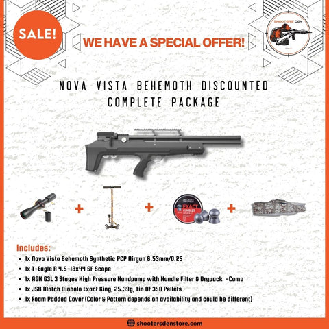 Nova Vista Behemoth Synthetic PCP Airgun 6.35mm/0.25 Discounted Complete Package