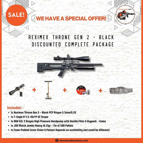 Reximex Throne Gen 2 - Black PCP Airgun 5.5mm/0.22 Discounted Package