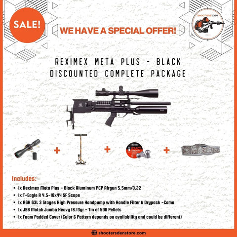 Reximex Meta Plus - Black Aluminum PCP Airgun 5.5mm/0.22 Discounted Package