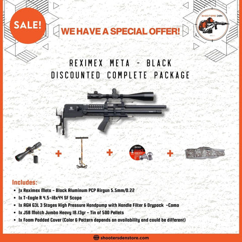 Reximex Meta - Black Aluminum PCP Airgun 5.5mm/0.22 Discounted Package