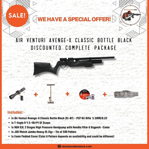 Air Venturi Avenge-X Classic X1-BS Bottle Black PCP Airgun 5.5mm/0.22 Discounted Complete Package