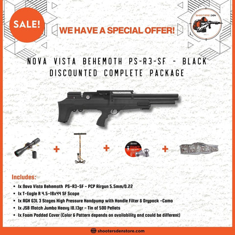 Nova Vista Behemoth PS-R3-SF Synthetic PCP Airgun 5.5mm/0.22 Discounted Complete Package