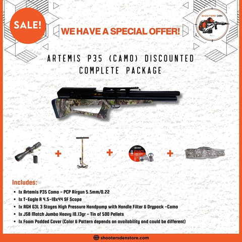 Artemis/Snow Peak P35 Camo PCP Airgun 5.5mm/0.22 Discounted Complete Package