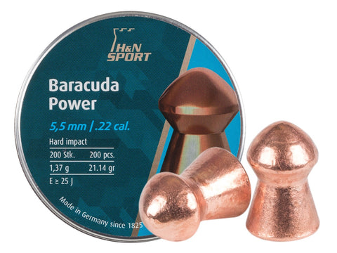 H&N Baracuda Power, .22 Cal, 21.14 Grains, Round Nose, 200ct